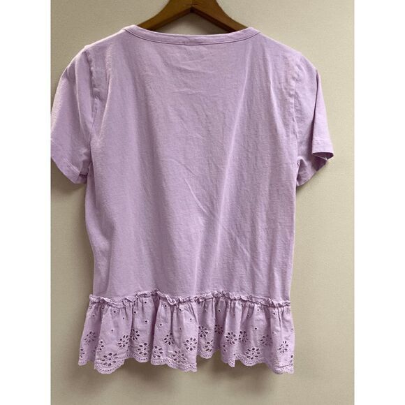 JCrew Womens Ruffled Eyelet Hem Short Sleeve Top Lavender Sz M 100% Cotton - Picture 4 of 9